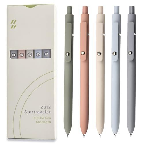 Gel Pens, 5 Pcs 0.5mm Black Ink Pens Fine Point Smooth Writing Pens, High-End Series Pens for Journaling Note Taking, Cute Office School Supplies
