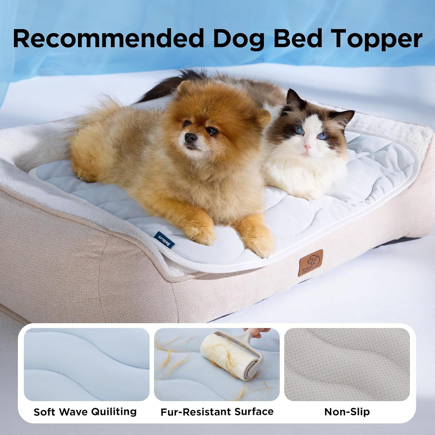 150 x 101 CM Blue Premium Wave Quiltied Pet Cooling Mat - Washable Self-Cooling Blanket with Anti-Stick Hair Surface & Non-Slip Base for Cats Dogs and Human — image 2