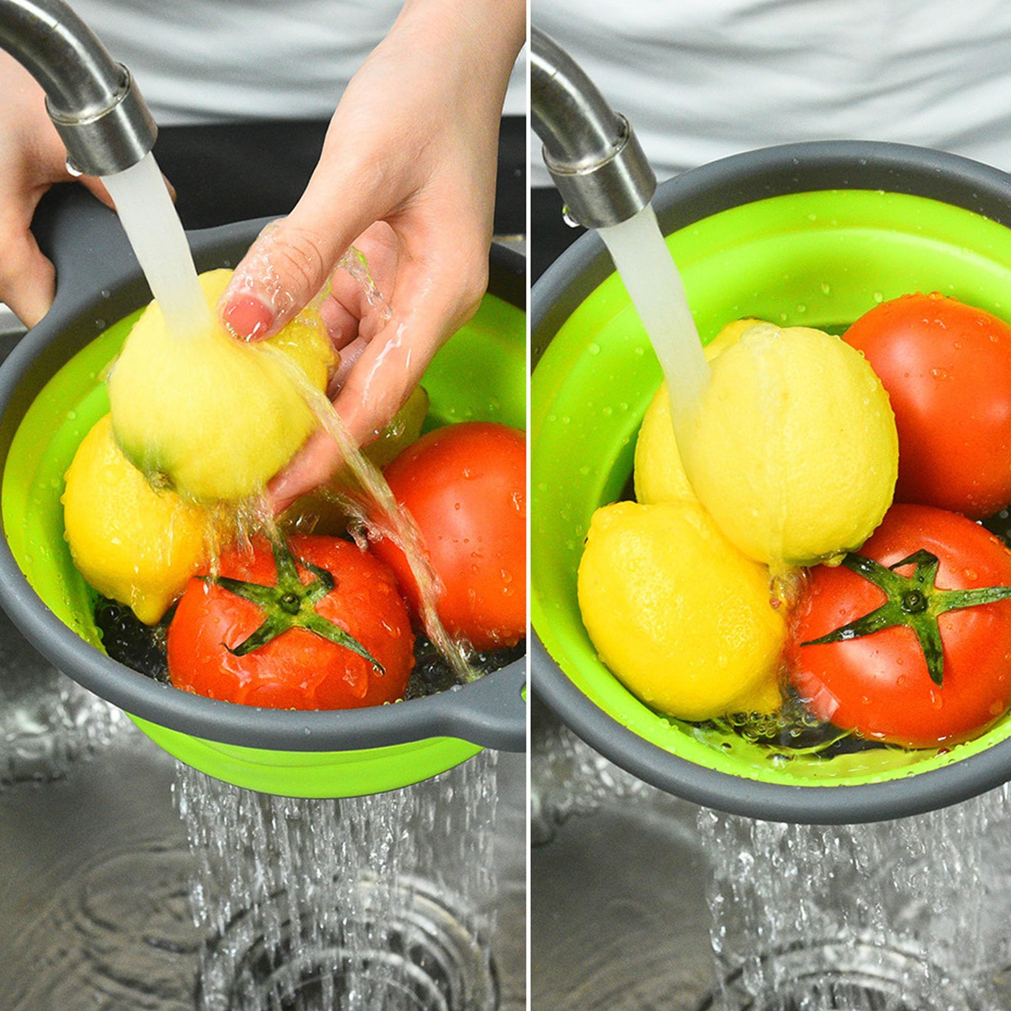 Set of 2 Silicone Kitchen Strainer Set, Perfect for Draining Pasta, Vegetable and fruit for Kitchen and Travel Use (green) — image 3