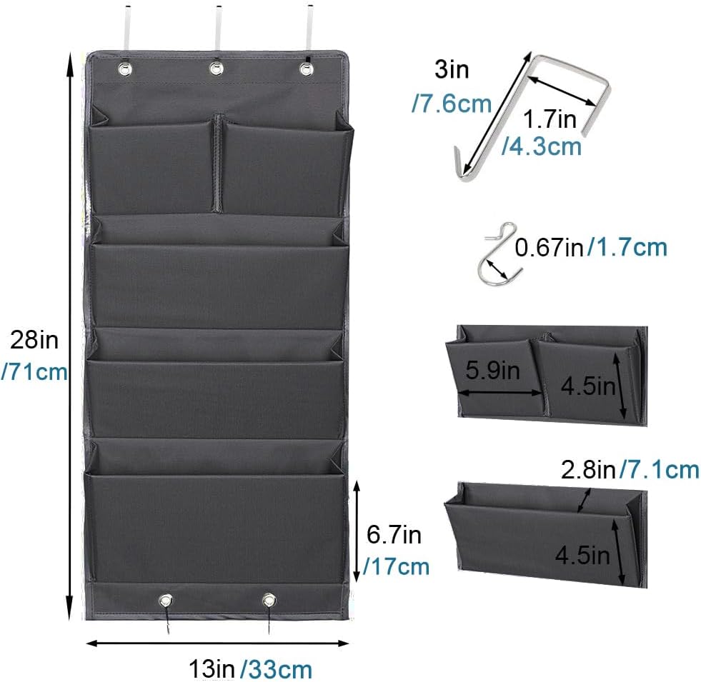 Over Door Organizer 5 Pocket Hanging Storage Bag Grey Wall Mounted Space Saving Organiser — image 2