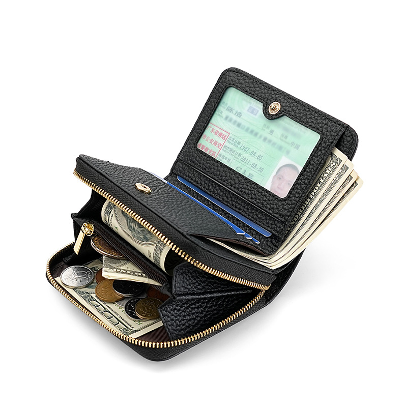 Grey Compact RFID Genuine Leather Wallet for Women - Secure Zipper Card Holder & Coin Purse — image 6