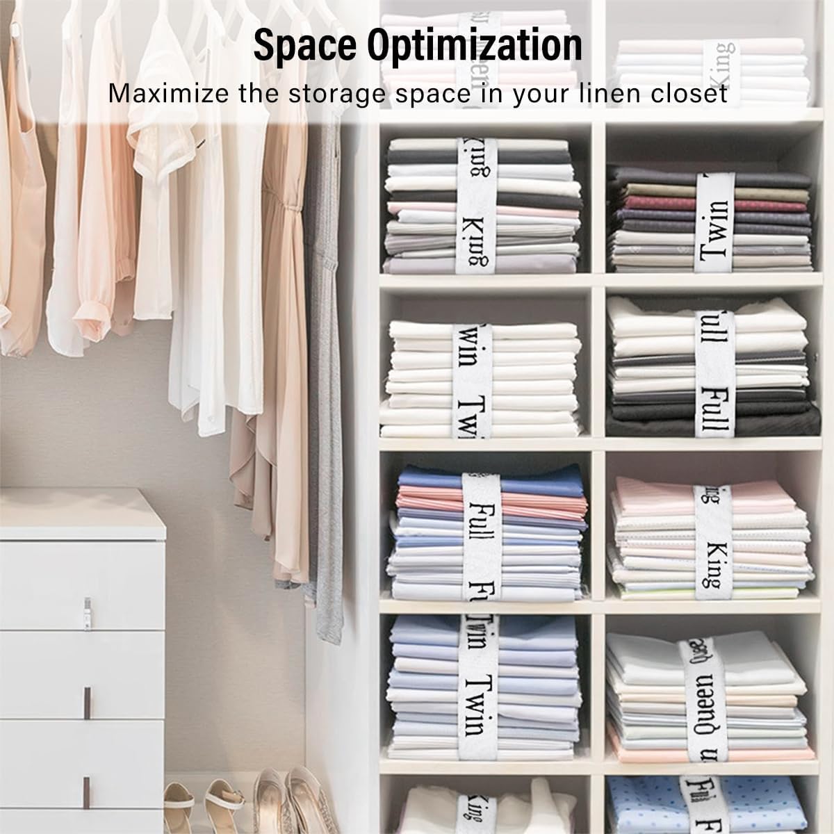 CONLI 8 Pack Bed Sheet Organizer Straps Sheet Organizer Bands for Closet,Storage Label Bands,Flexible Elastic Band for Sheet Maximize Your Storage Space (Full) — image 3