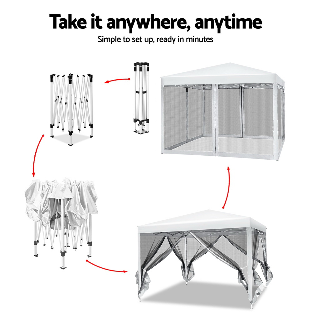 Instahut Gazebo Pop Up Marquee 3x3m Wedding Party Outdoor Camping Tent Canopy Shade Mesh Wall White — image 4