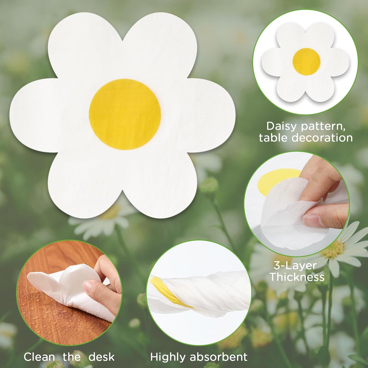 100 Pcs Groovy Boho Daisy Paper Napkins Hippie Flower Disposable Cocktail Lunch Dinner Napkins for Tableware Birthday Wedding Baby Shower Party Supplies Pink โ image 3