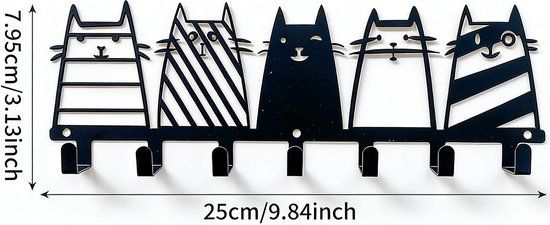 7-Hook Black Metal Cat Wall Rack, Decorative Key, Coat and Accessory Organizer — image 5