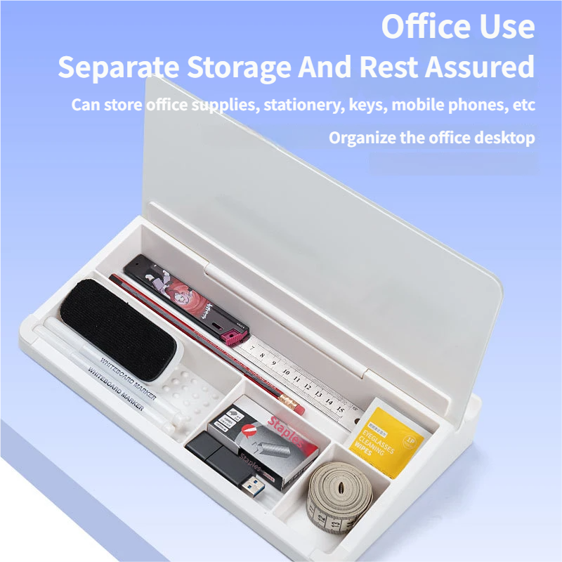 White Slanted Glass Memo Board & Desktop Organizer with 2 Markers & Residue-Free Eraser - Computer Keyboard Stand Dry Erase Notepad โ image 2