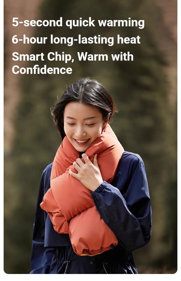 USB Heated White Duck Down Neck Warmer-Wine Red — image 3