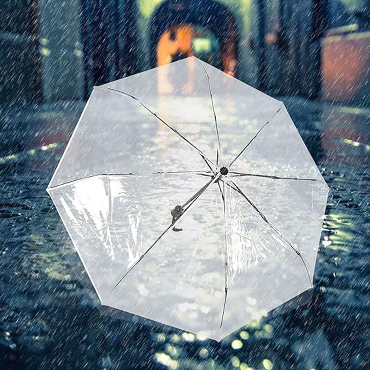 Transparent Folding Umbrella Compact Tri Fold Design Clear Rain Protection Cover - Automation-Black — image 6