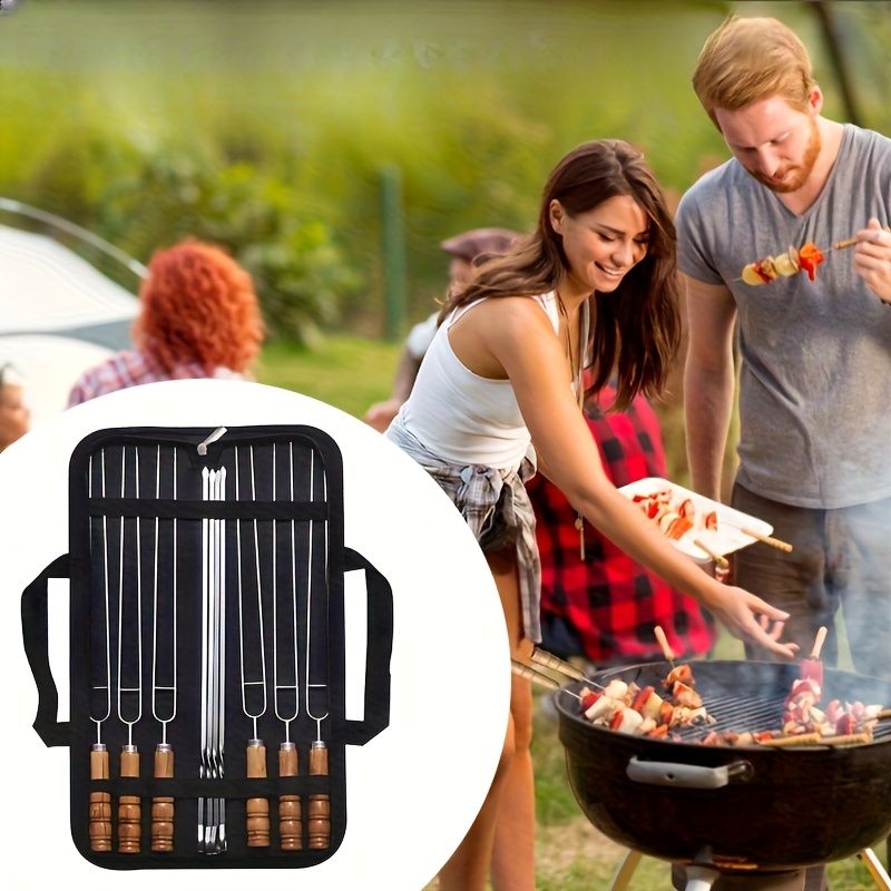 BBQ skewer set, outdoor barbecue Australia, stainless steel skewers, wooden handle skewers, portable skewer set, kebab sticks, grilling accessories — image 2