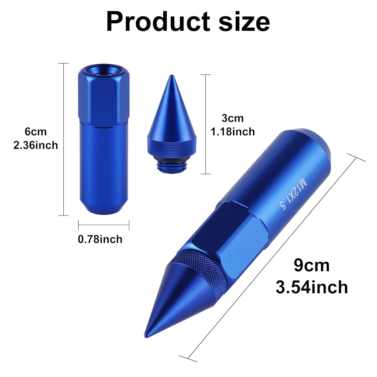 20PCS M14X1.5 Wheel Lug Nuts, Cap Spiked Extended Tuner 60mm Aluminum Wheels Rims Nuts (Blue) blue M14x1.5 — image 2