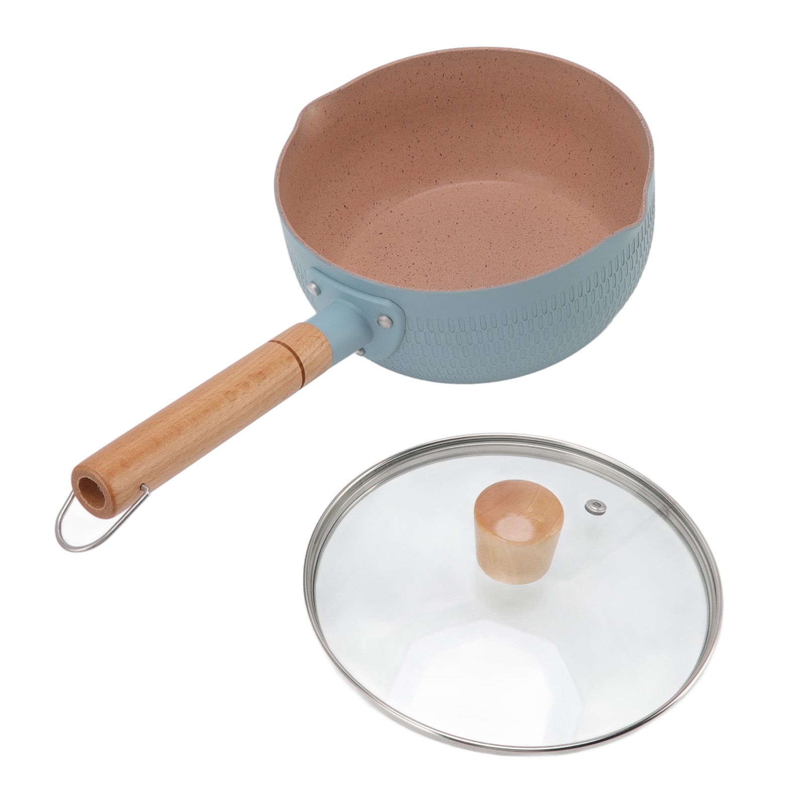 Sauce Pan Stick Proof Aluminum Alloy Multi Functional Milk Pot with Wooden Handle for Induction Gas Stove Blue — image 2