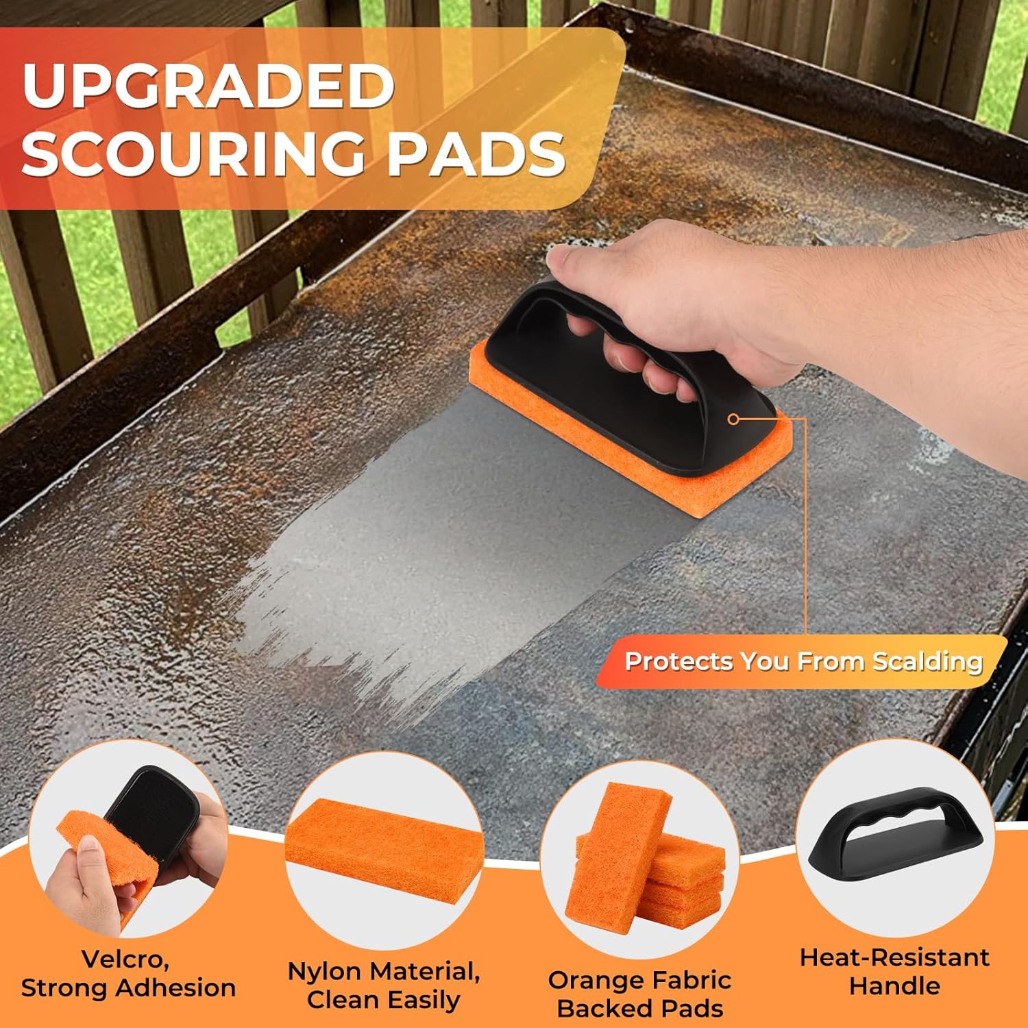 Griddle Cleaning Kit for Blackstone, Flat Top Grill Accessories Cleaner Tool Set Grill Stone, Griddle Scraper, Scouring Pad and Handles, Multifunctional — image 5