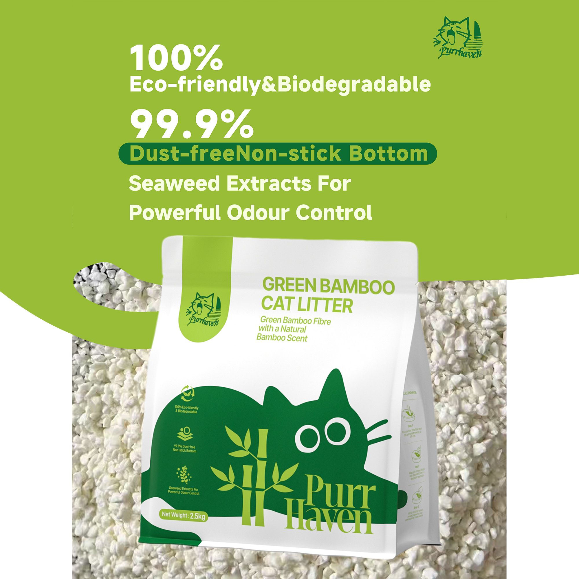 PurrHaven Bamboo Clumping Cat & Kitty Litter, 7.5kg (3 Pack),Dust Free,Natural Flusable,Easy to Clean,Odour Neutraliser,Rapid Liquid Absorption,Non-Toxic โ image 3