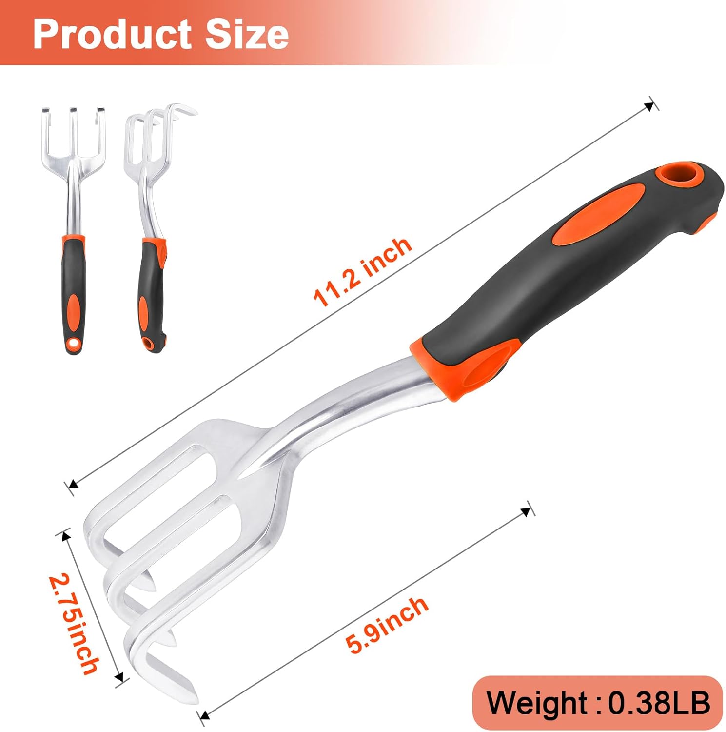 Hand Rake Garden Tool, Heavy Duty Hand Cultivators for Gardening + Garden Tools Set, 8 Piece Gardening Tools Set โ image 2