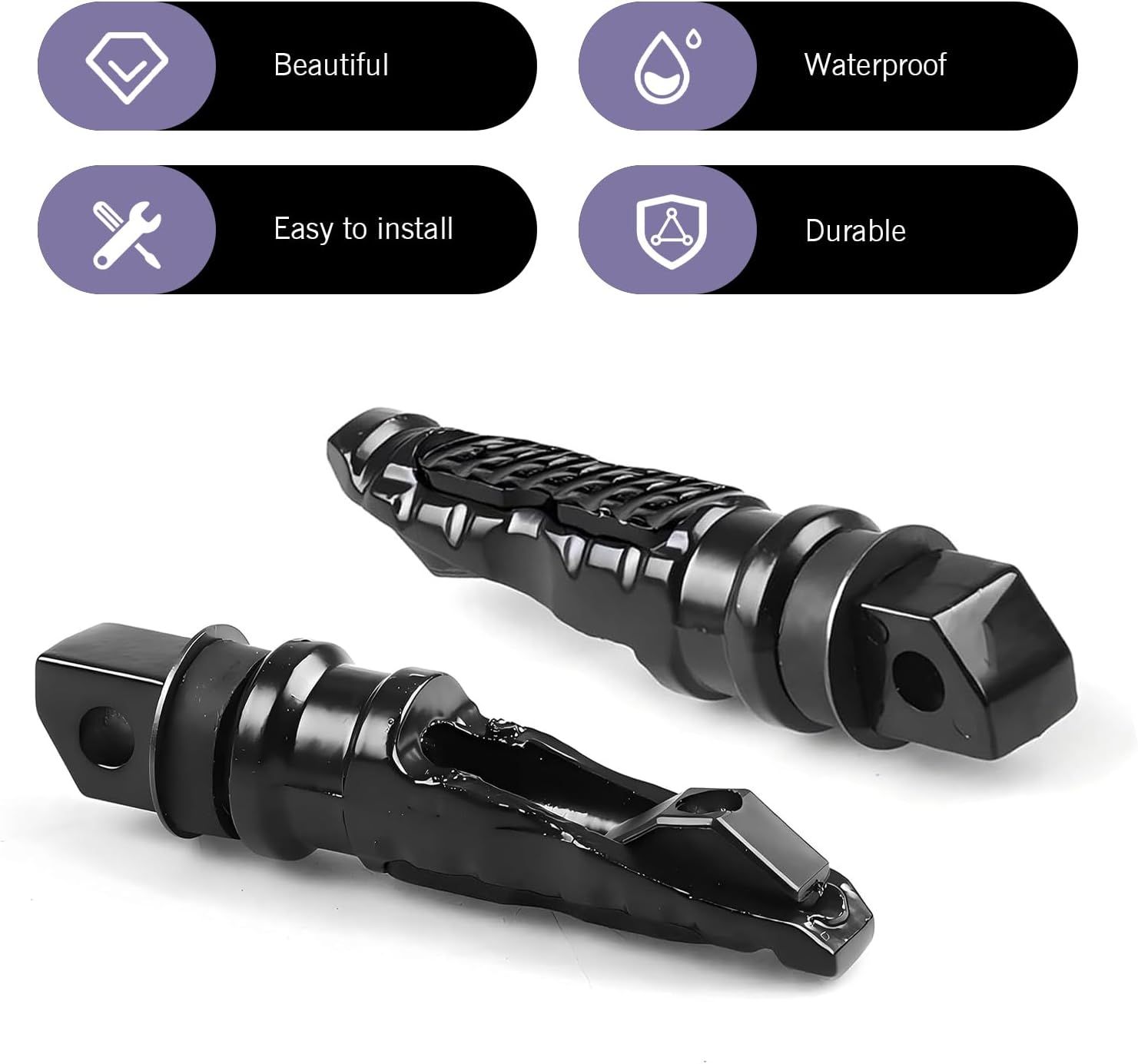 2 PCS Motorcycle Footpegs, Anti-slip Support Rear Foot Pedal with Grooves Texture, Rustproof Anti-bending Passenger Foot Rest Kit, Universal Modified — image 5