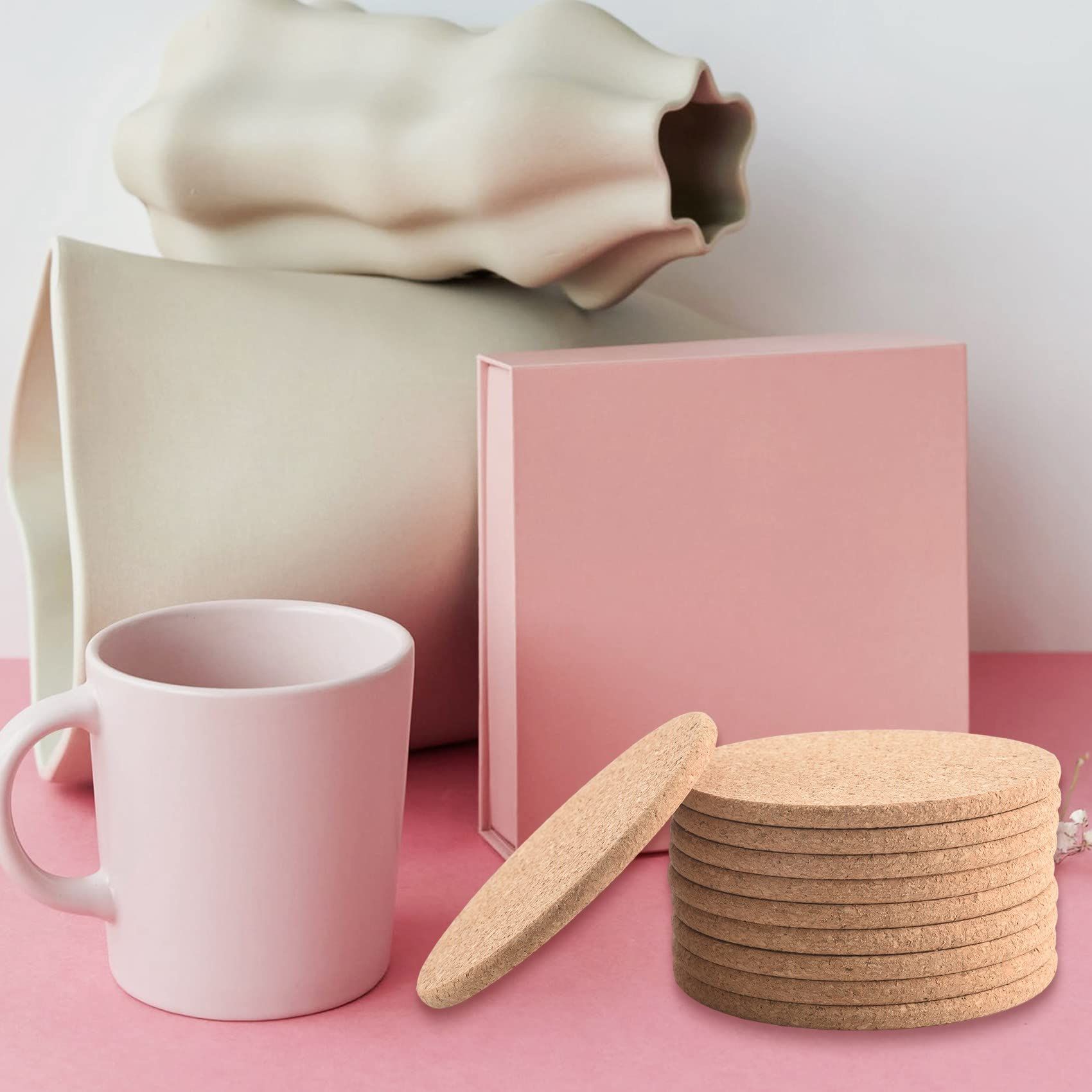 Set of 10 Cork Bar Drink Coasters - Absorbent and Reusable - 90mm, 5mm Thick Pack Round Cork Mats Cork Backing Sheets Reusable โ image 2