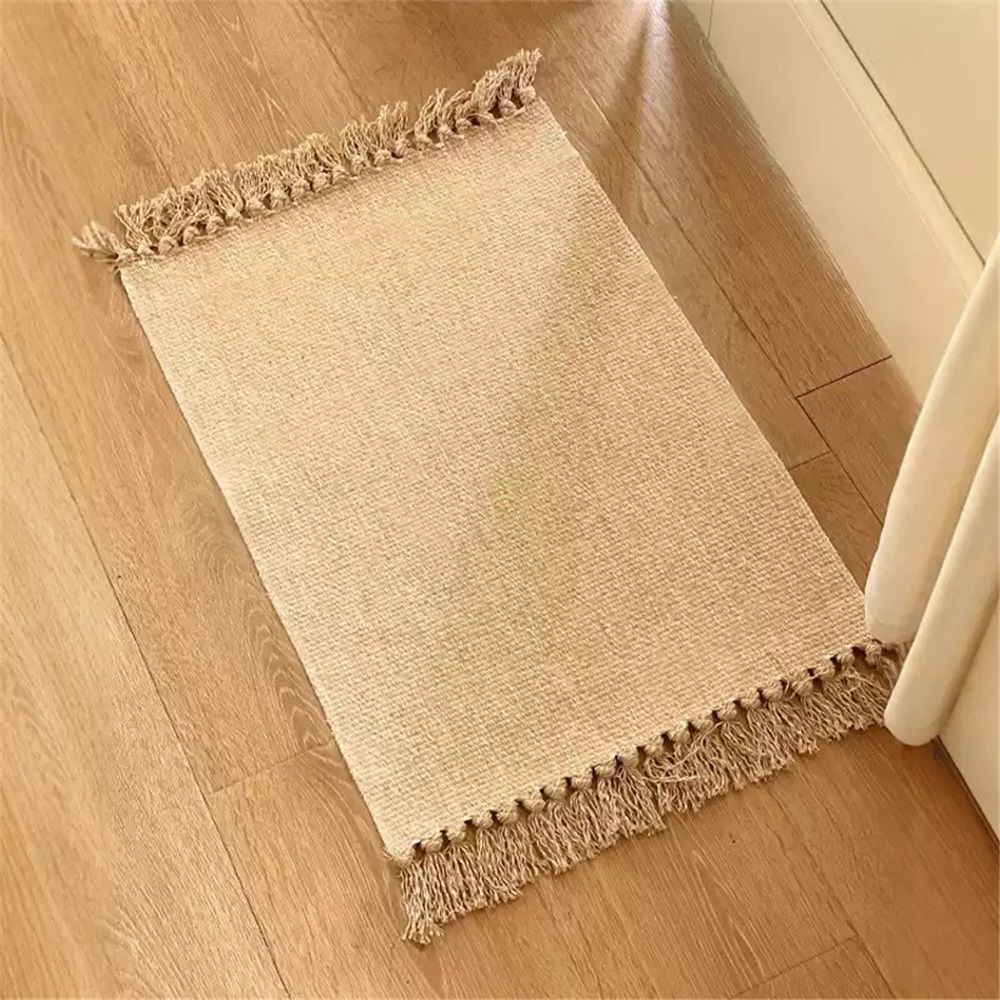 Small Bathroom Rug,Hand-Woven Low Profile Front Entryway Rug, Cotton Reversible Washable Kitchen Mat Modern Farmhouse Carpet （Hemp yellow 40 * 70cm） — image 2