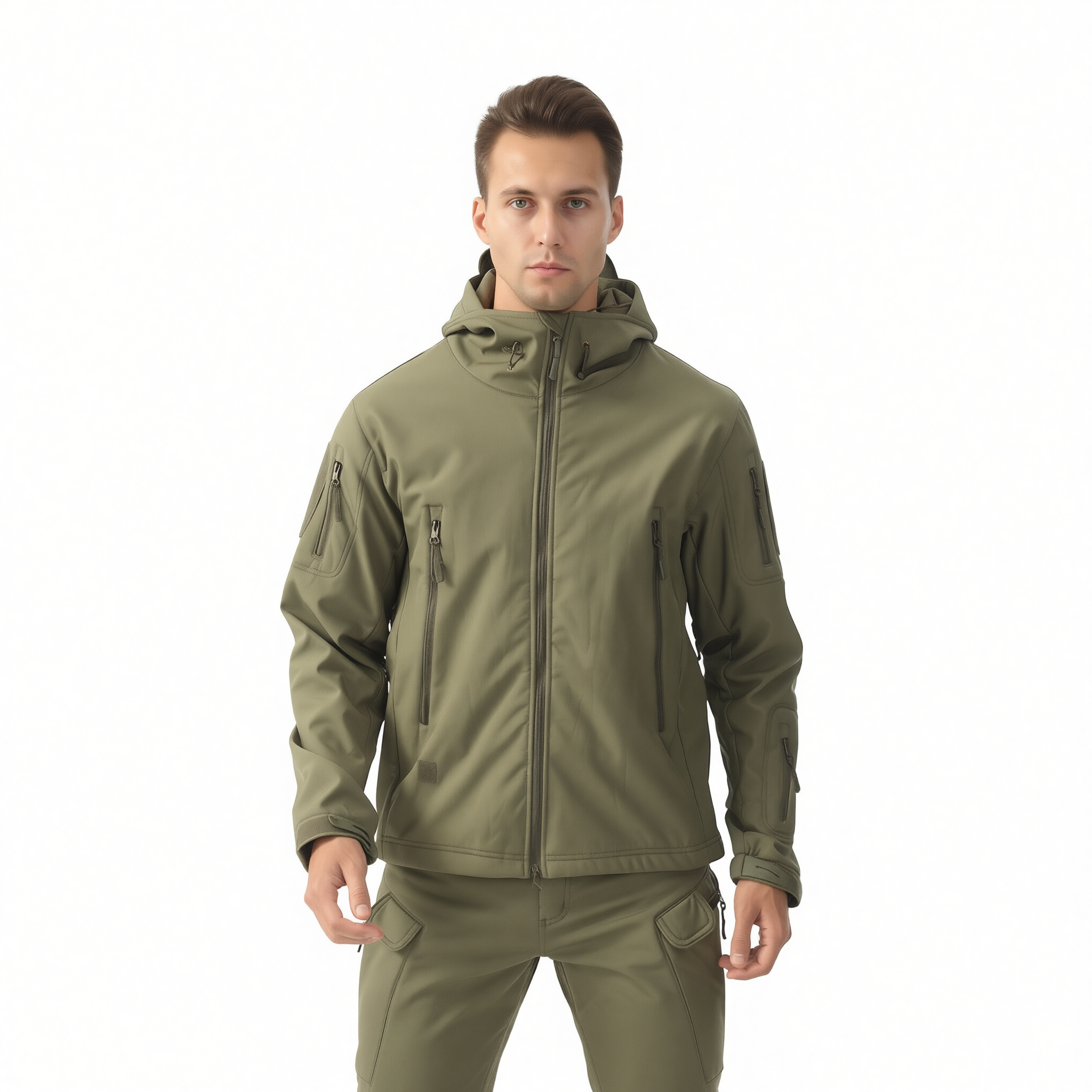 ESDY Men Softshell Jacket Outdoor Fleece Training Coat Khaki XXXL โ image 3