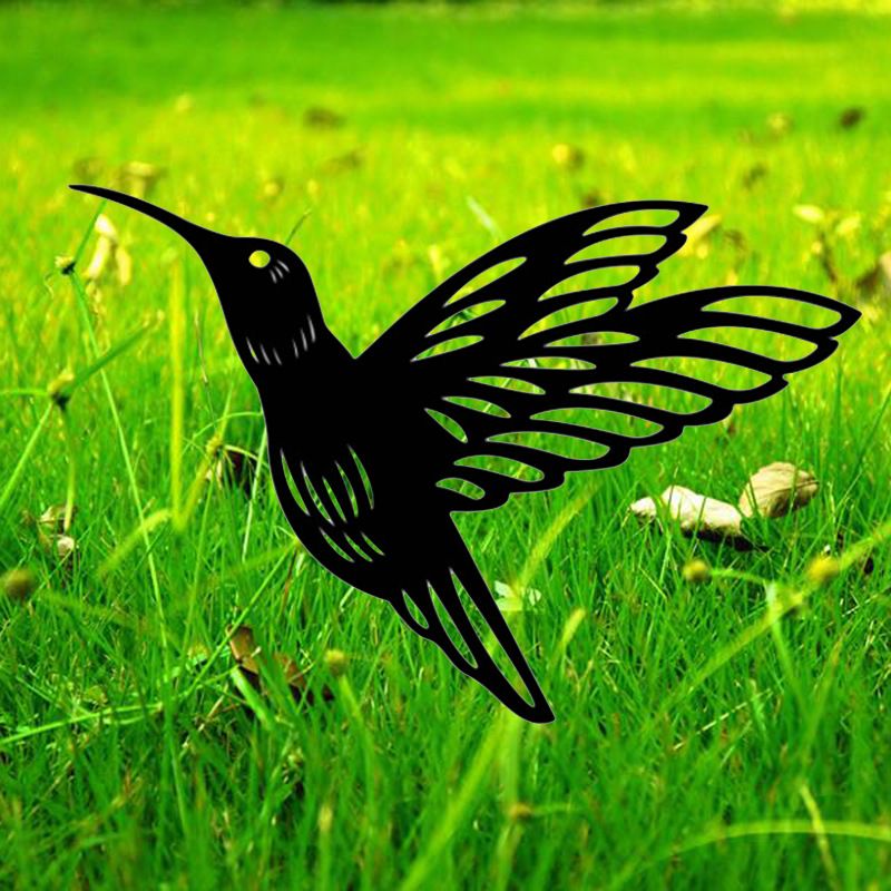 Simulation Bird Inserts Animal Bird Shape Insert Metal Art Statue Plants Decor Bird Decorative Plug Black Bird Silhouette — image 4