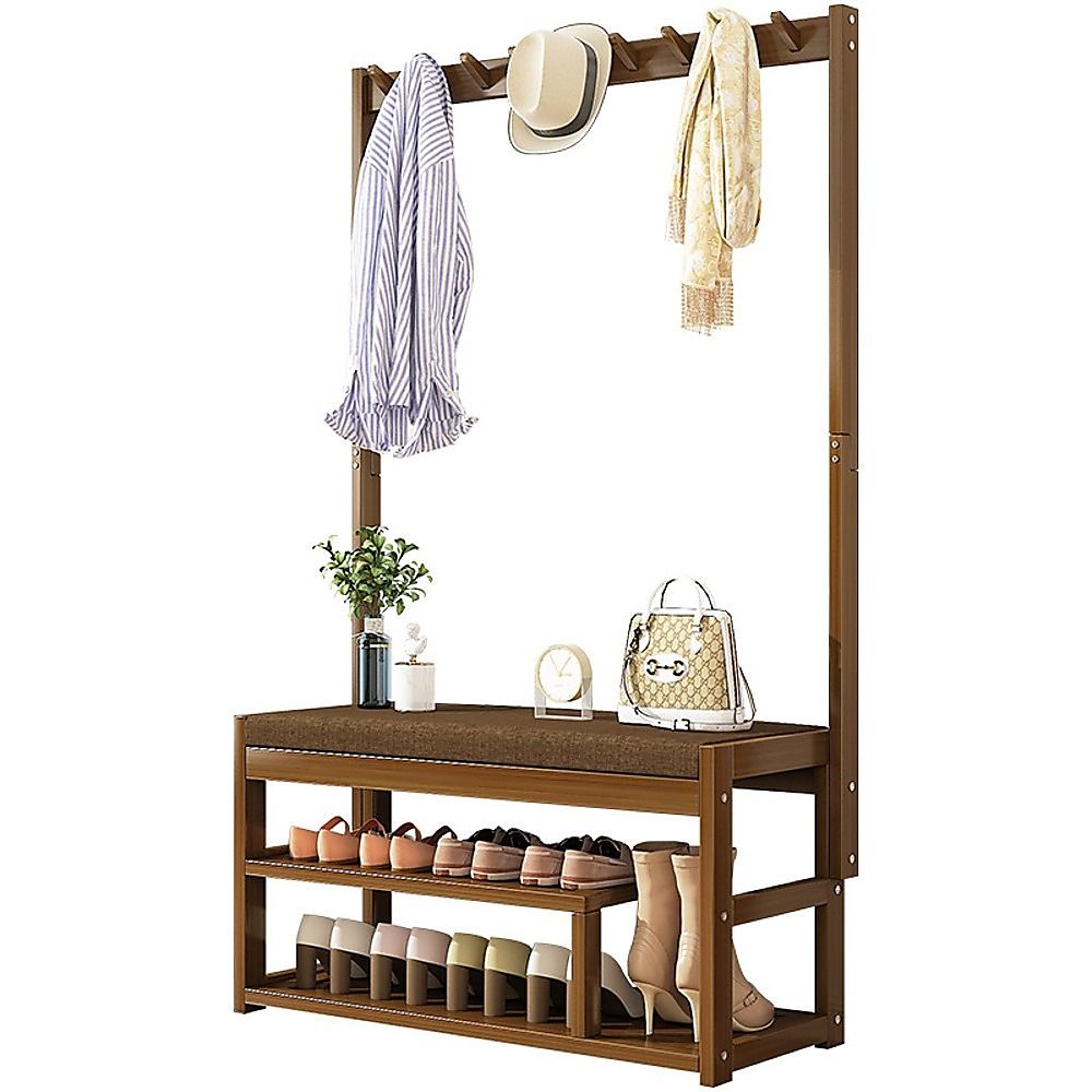 97x168cm Hallway Bench Coat Rack Stand Multifunctional Hall Shelf Entryway — image 4