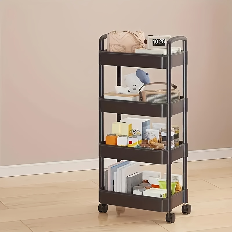 Four-Tier Rolling Cosmetics Storage Rack - Made of durable plastic, equipped with 360-degree swivel casters, strong load-bearing capacity - Suitable for