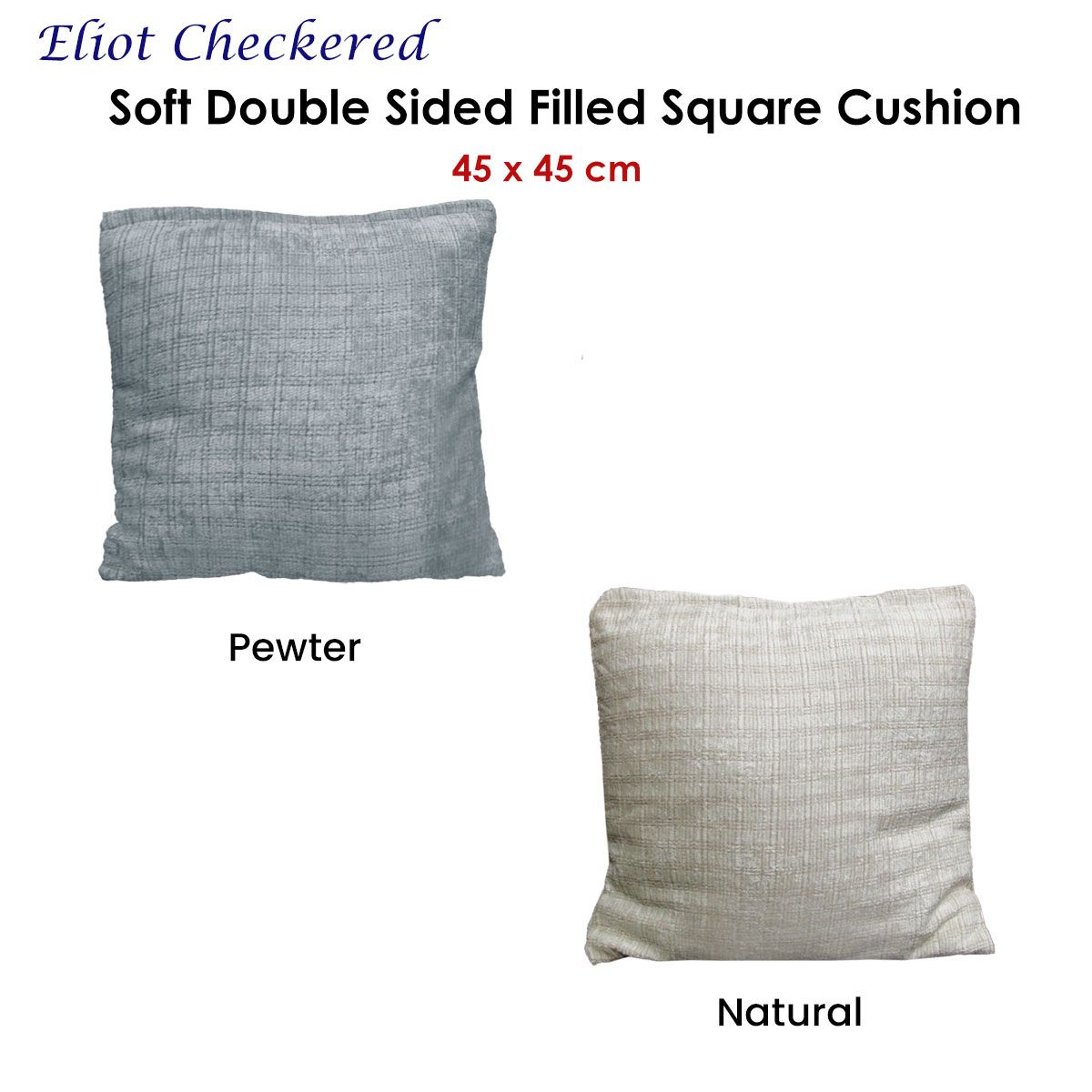 Eliot Checkered Double Sided Filled Cushion Square - 45cm x 45cm Pewter — image 2
