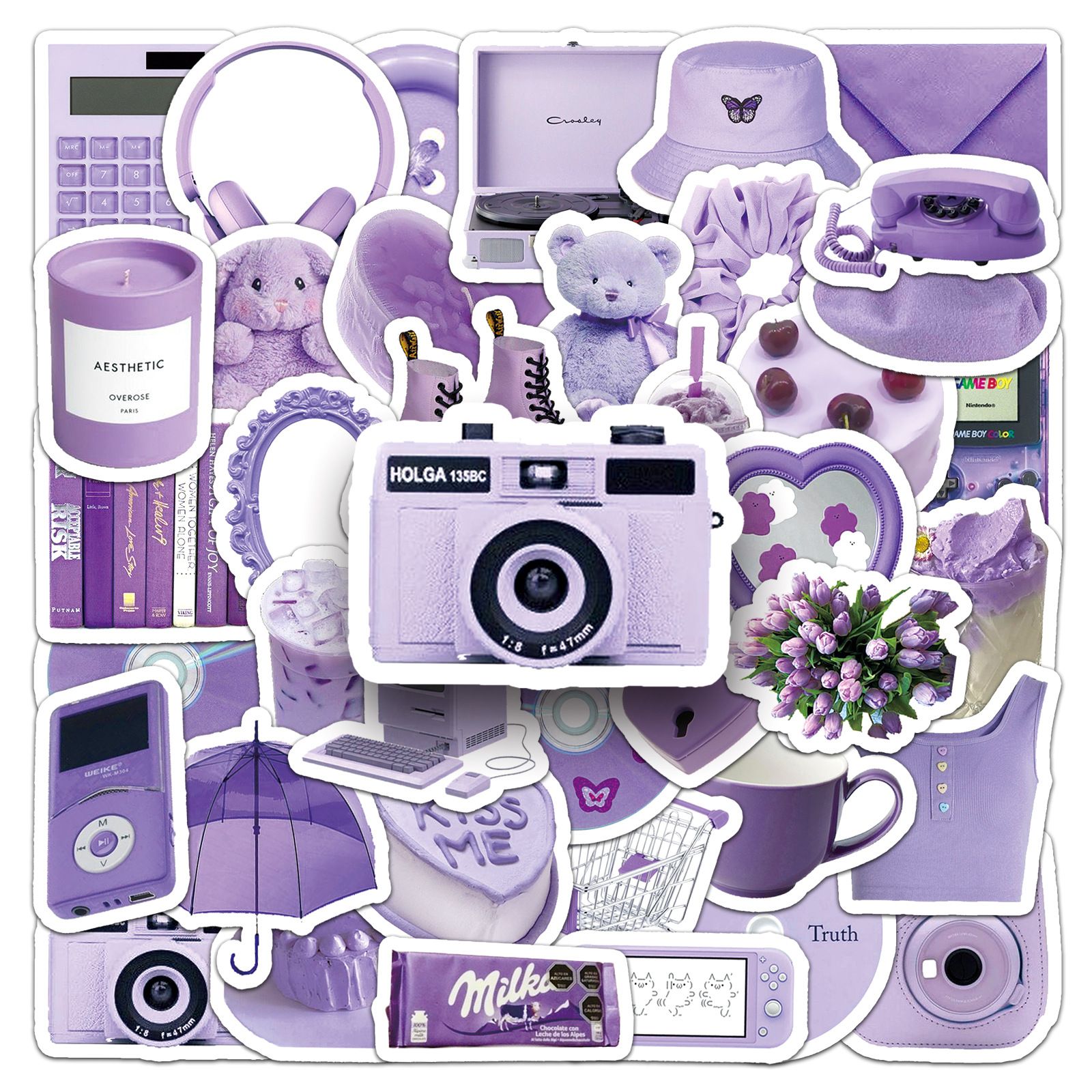 56 Pcs Cute Purple Stickers Vinyl Waterproof Stickers for Kids Teens Adults Luggage Laptop Water Bottle Skateboard — image 2