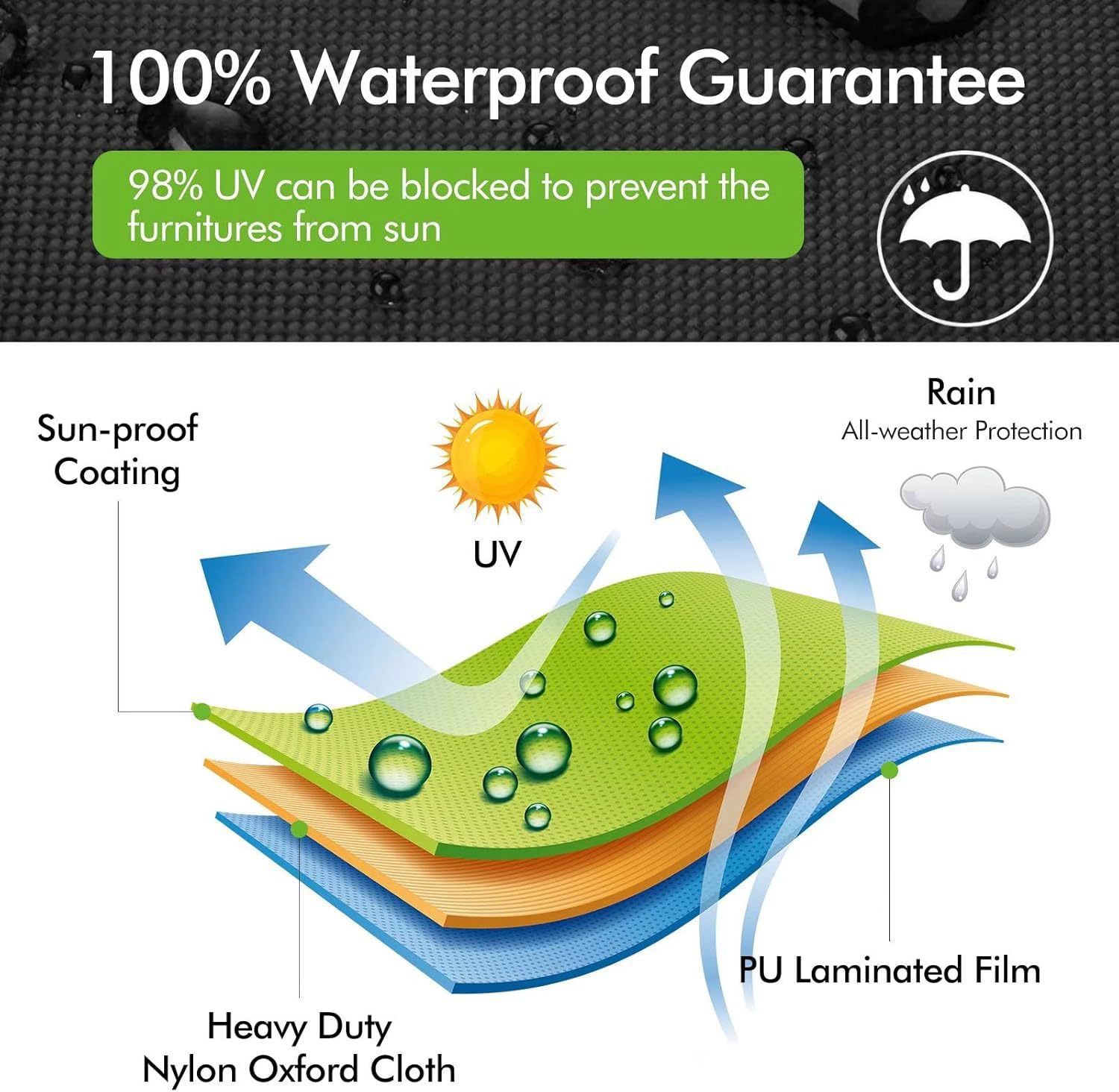 Heavy-Duty 7ft Pool Table Cover with UV-Resistant Coating, Waterproof & Windproof Full-Cover Protection for Indoor & Outdoor Use (96*55*8in) — image 3