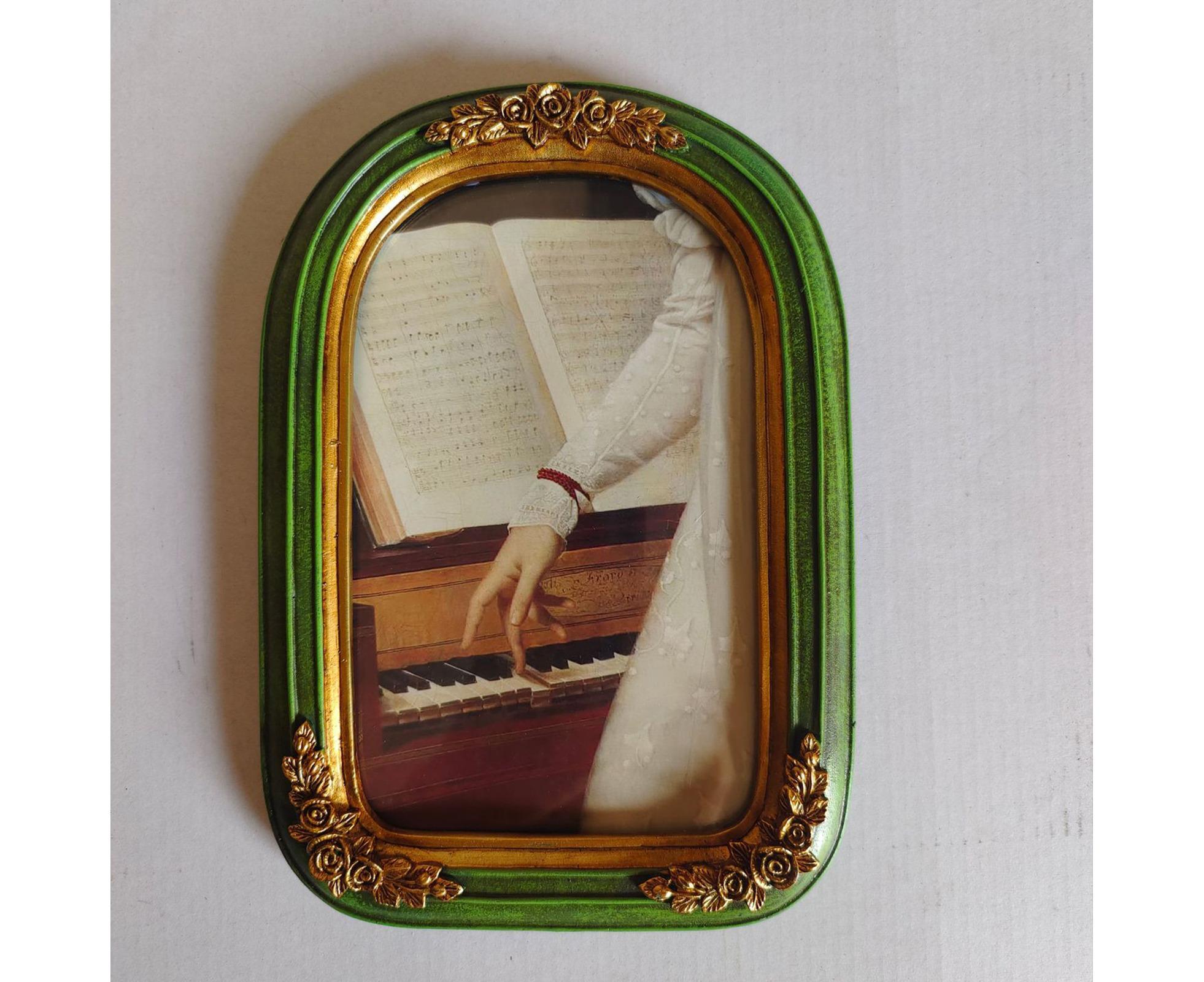 French Vintage Picture Frame Carving Flower Elegant Victorian Resin High Clarity Glass Wall Hanging Art Painting Photo Display Frame Home Decoration - Green — image 5