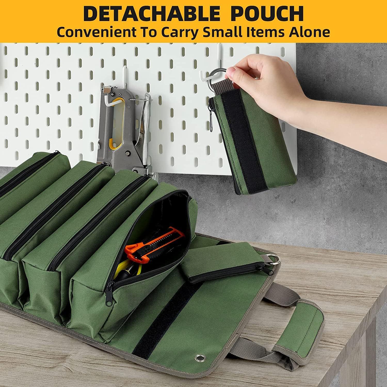 Green Heavy-Duty Oxford Cloth Roll-Up Tool Organizer - Detachable Multi-Purpose Utility Bag for Mechanics, Electricians & Outdoors — image 2