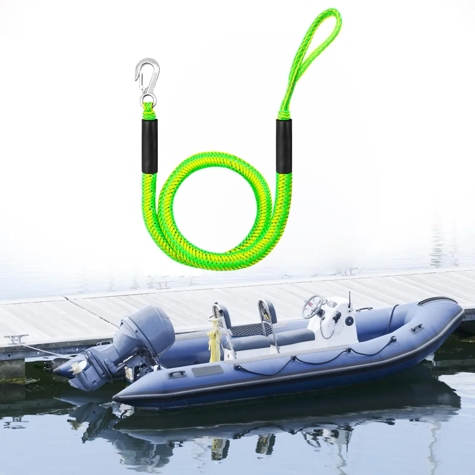 Green Bungee Dock Line Mooring Rope With Stainless Steel Clip for Boats Kayaks Watercraft and Pontoon — image 2