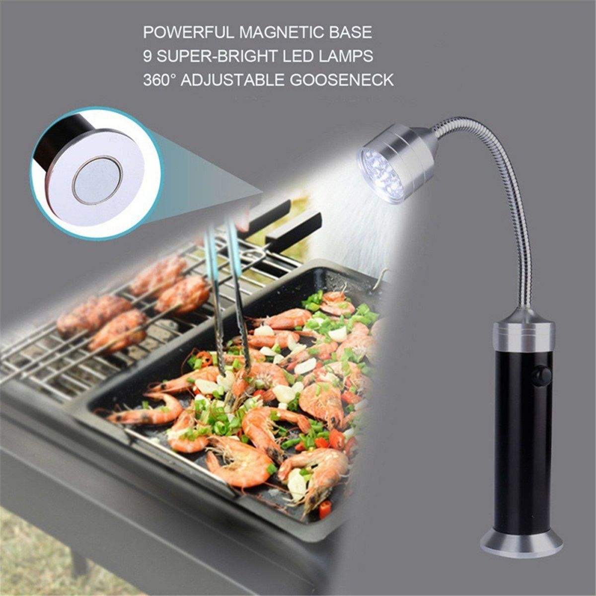Barbecue Grill Light Grilling Accessories for Outdoor, BBQ Magnetic LED Lights Flexible Gooseneck Weather Resistant, Men Dad Gifts 2 Pack (Black) — image 2