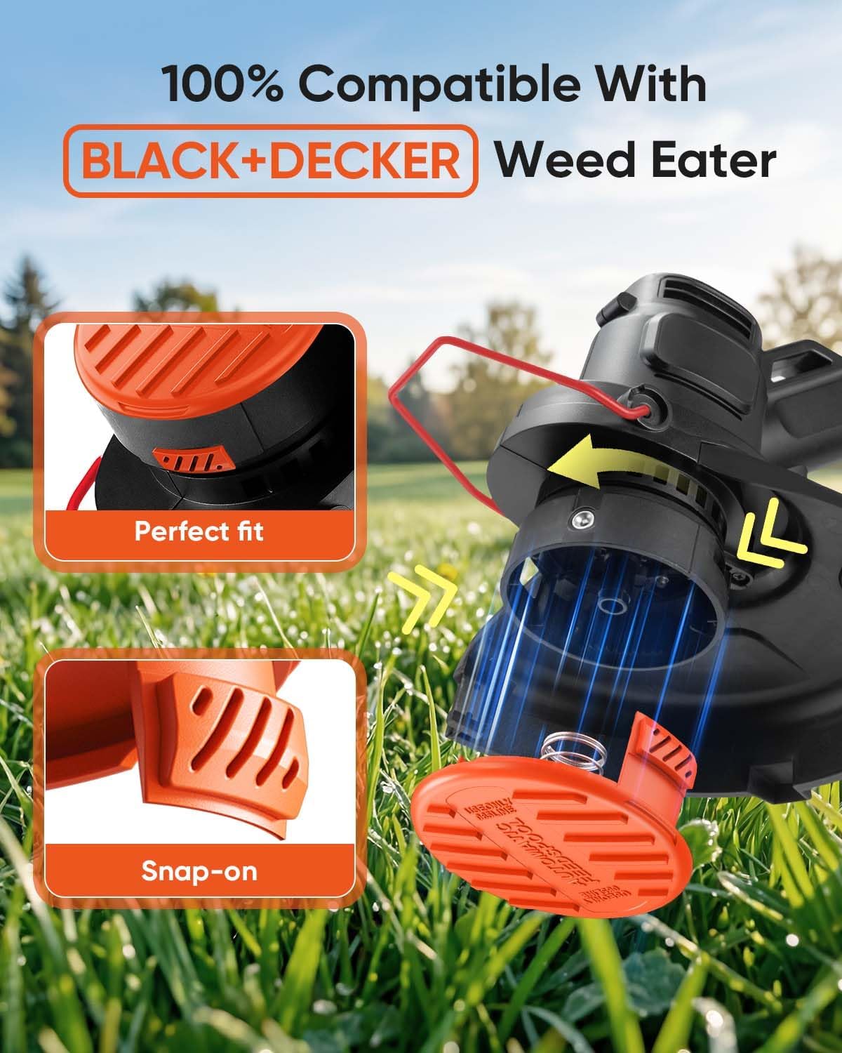 4 Pack Weed Eater Cap Compatible with Black and Decker Weed Wacker, RC-100-P Replacement Spool Cap Covers, Weed Eater Parts for Black and Decker String Trimmer — image 3
