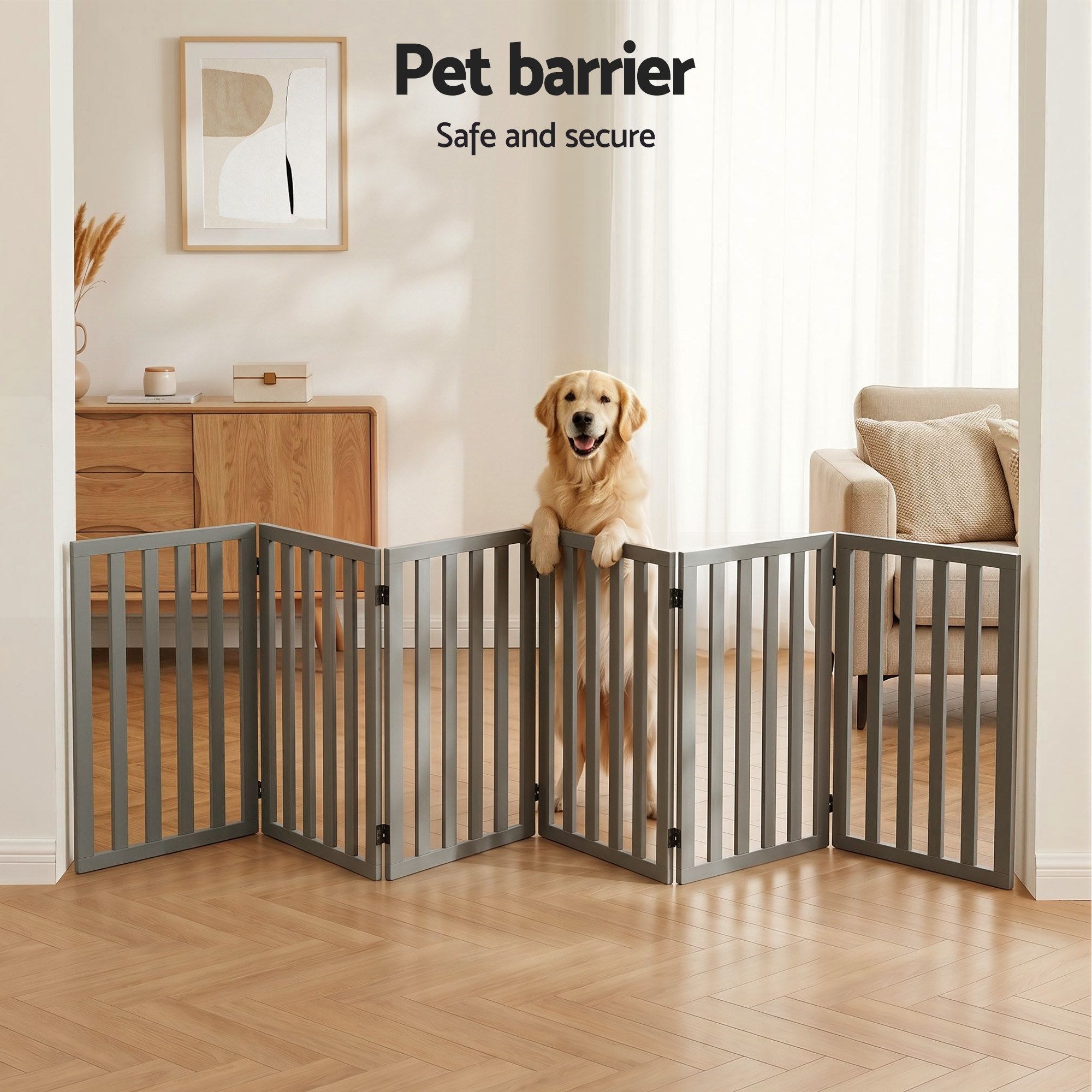 i.Pet Dog Gate Playpen Enclosure 6 Panels Pet Door Fence Wooden Play Pen Stair — image 4