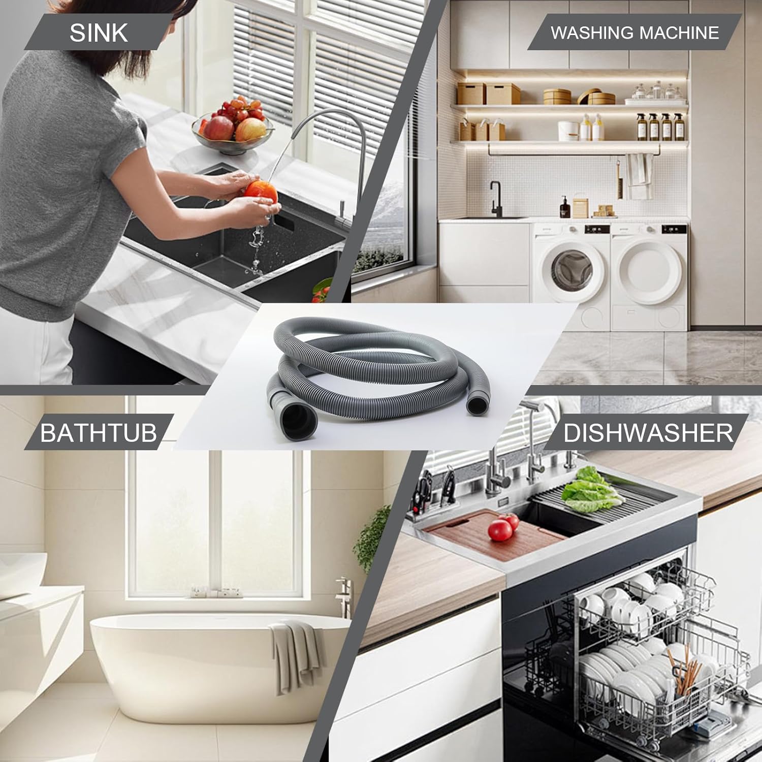 10 feet (3 Meters) Hose Universal Washing Machine Drain Hose Flexible Dishwasher Drain Hose Extension Corrugated Washer Discharge Hose Kit — image 5