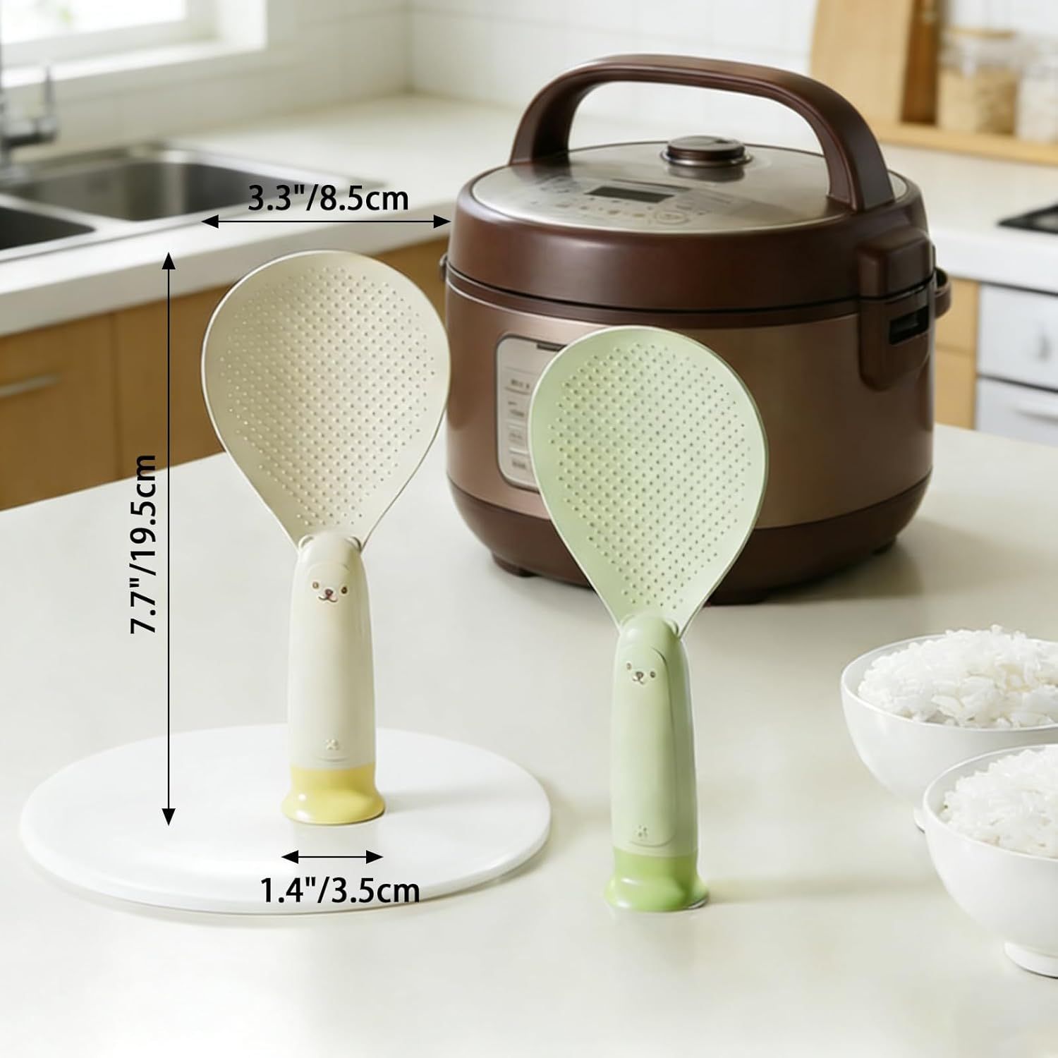 2PCS Plastic Rice Spoon, Non Stick Standing Rice Paddle, Heat Resistant Scooper for Kitchen, Cooker, Home, Restaurant — image 3