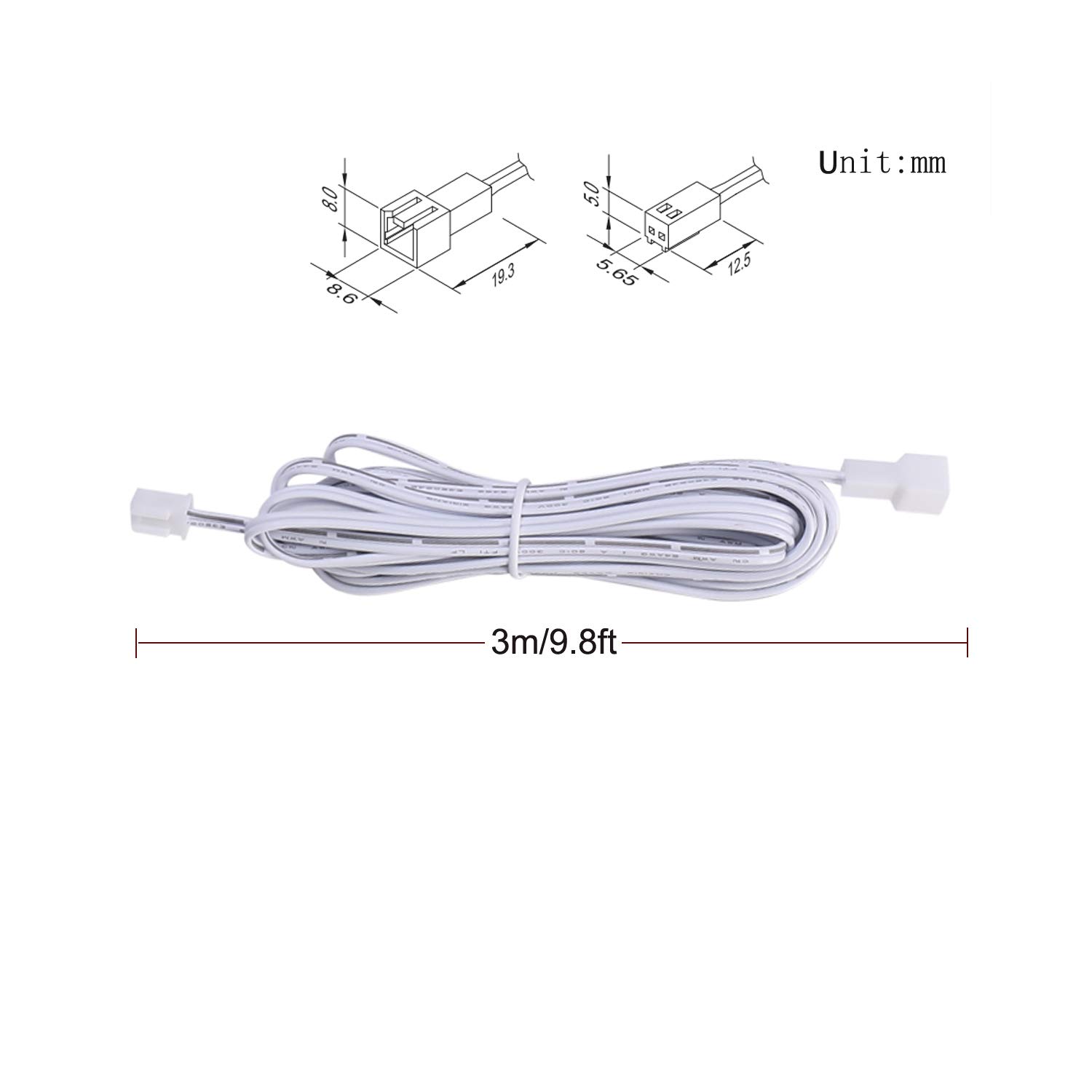 Extension Cables 9.84FT LED Under Cabinet Puck Lighting, 2-Pin Male and Female Cable Connector Extension Cords for Led Puck Lights with White Cords (6 Pack) — image 4
