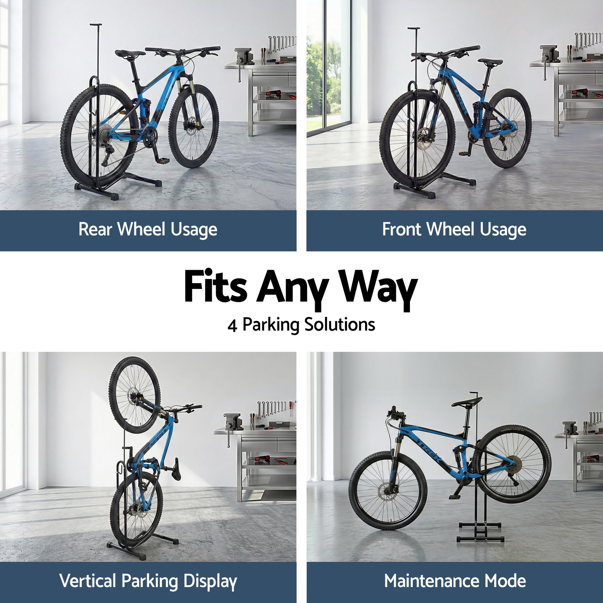 Weisshorn 4-in-1 Bike Parking Stand Vertical Floor Storage Rack for 24"-27.5" Bicycles, Adjustable Height Repair Maintenance Stand, Stable Indoor โ image 3