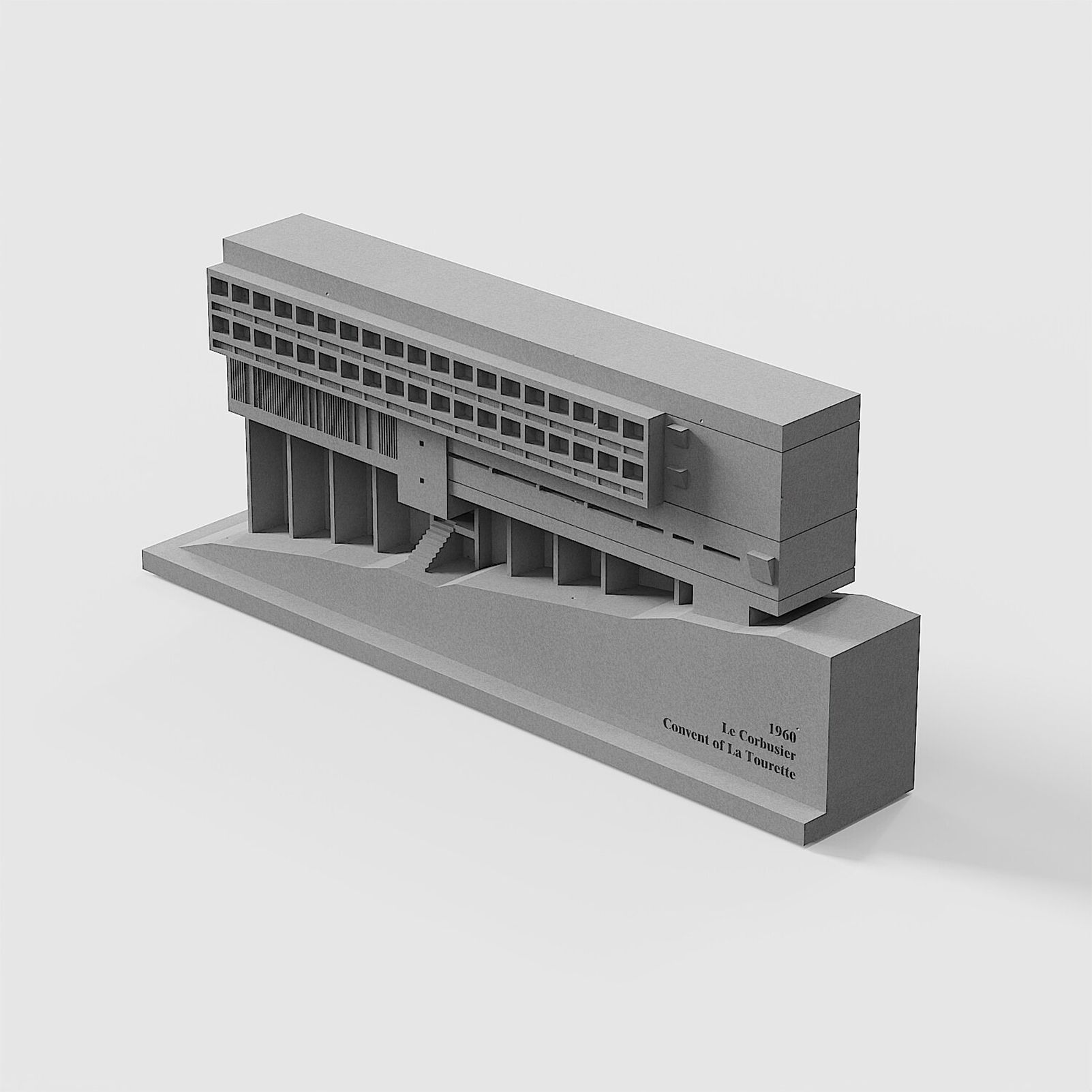 La Tourette Convent Concrete Architectural Model Modernist Masterpiece Replica for Desk Decor & Collectors(Grey)