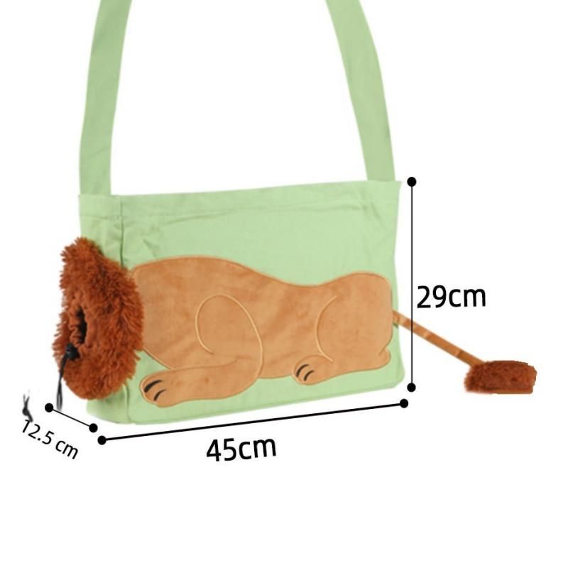 Lion Style Canvas Pet Carrier Green Bag(big size 45*12.5*29cm) - Adjustable Head Opening, Breathable Mesh, 8cm Wide Shoulder Strap, PE Support Base, Portable