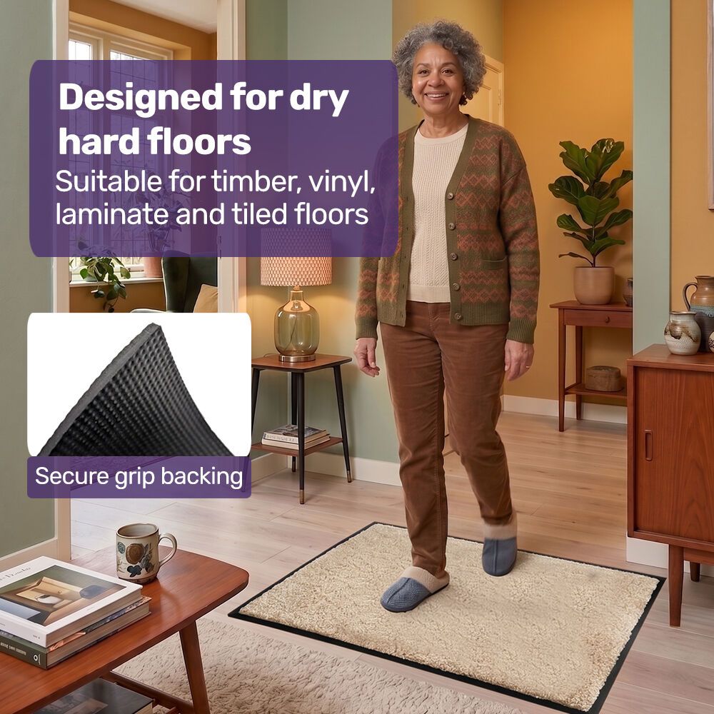 EQUIPMED 60x85cm Non-Slip Indoor Rug Floor Mat Beige, Poly Fiber Cut Loop Pile, High Density Base, Anti-Trip Edging — image 2