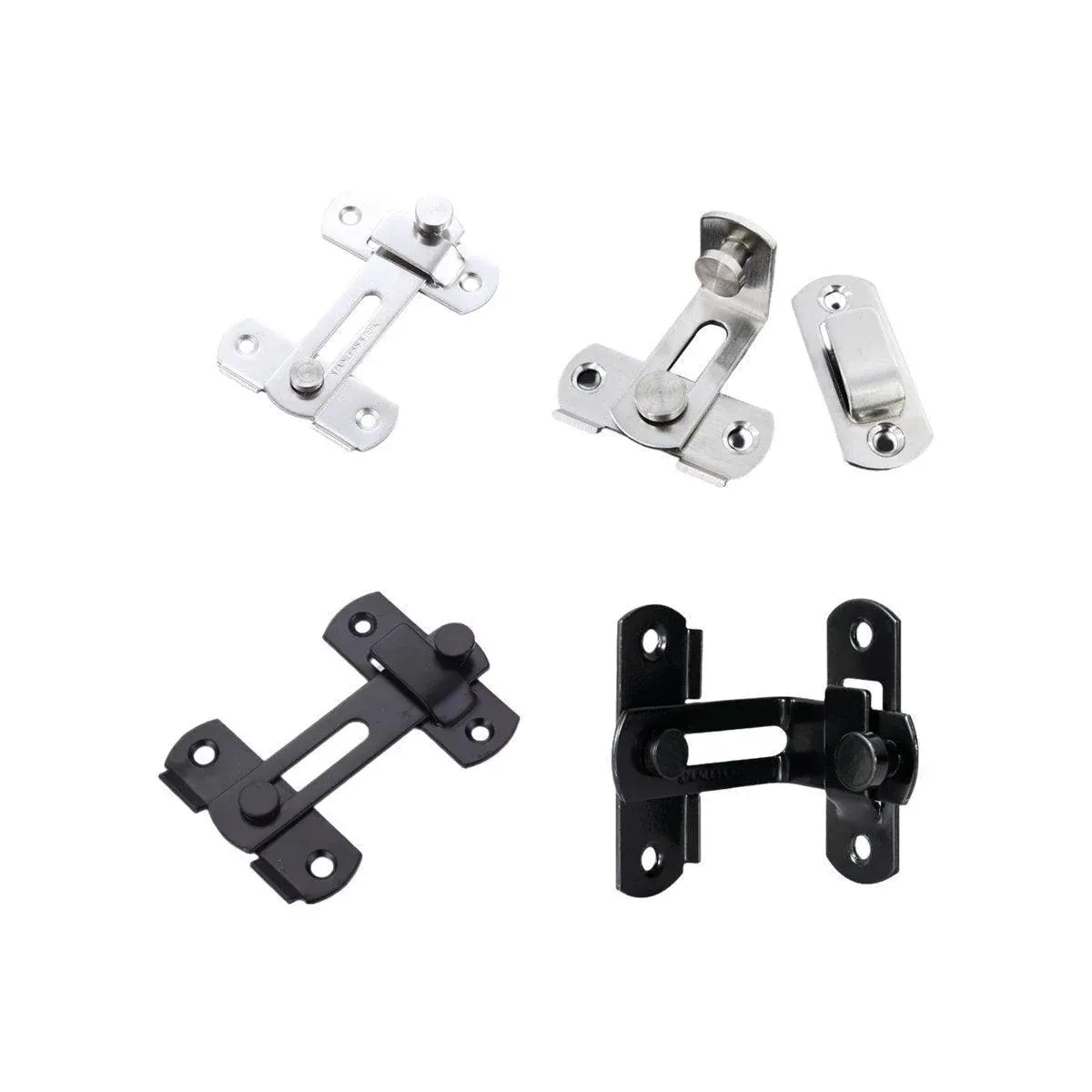 2 Sets 90 Degree Sliding Door Latch Lock Catch Kit for Home Use - Right-Angle-Silver-L — image 3