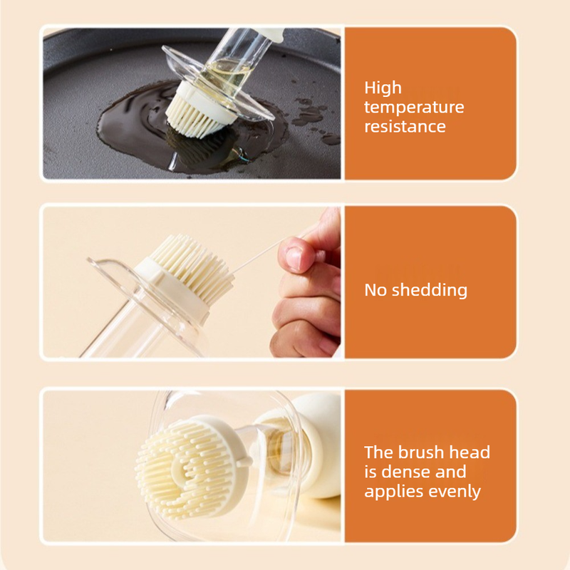 Integrated Oil Storage Silicone Oil Brush Bottle, Food-Grade Heat-Resistant Oil Dispensing Brush for Baking, BBQ—White — image 3