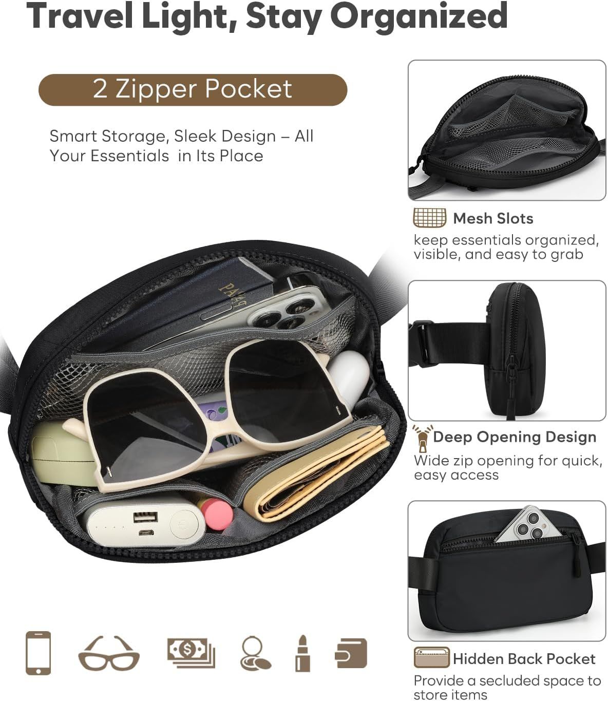 Fanny Packs for Women Cross Body Bag Waterproof Belt Bag with Adjustable Strap and Zipper Back Pocket Small Crossbody Bags Fashion Waist Packs for Workout — image 4