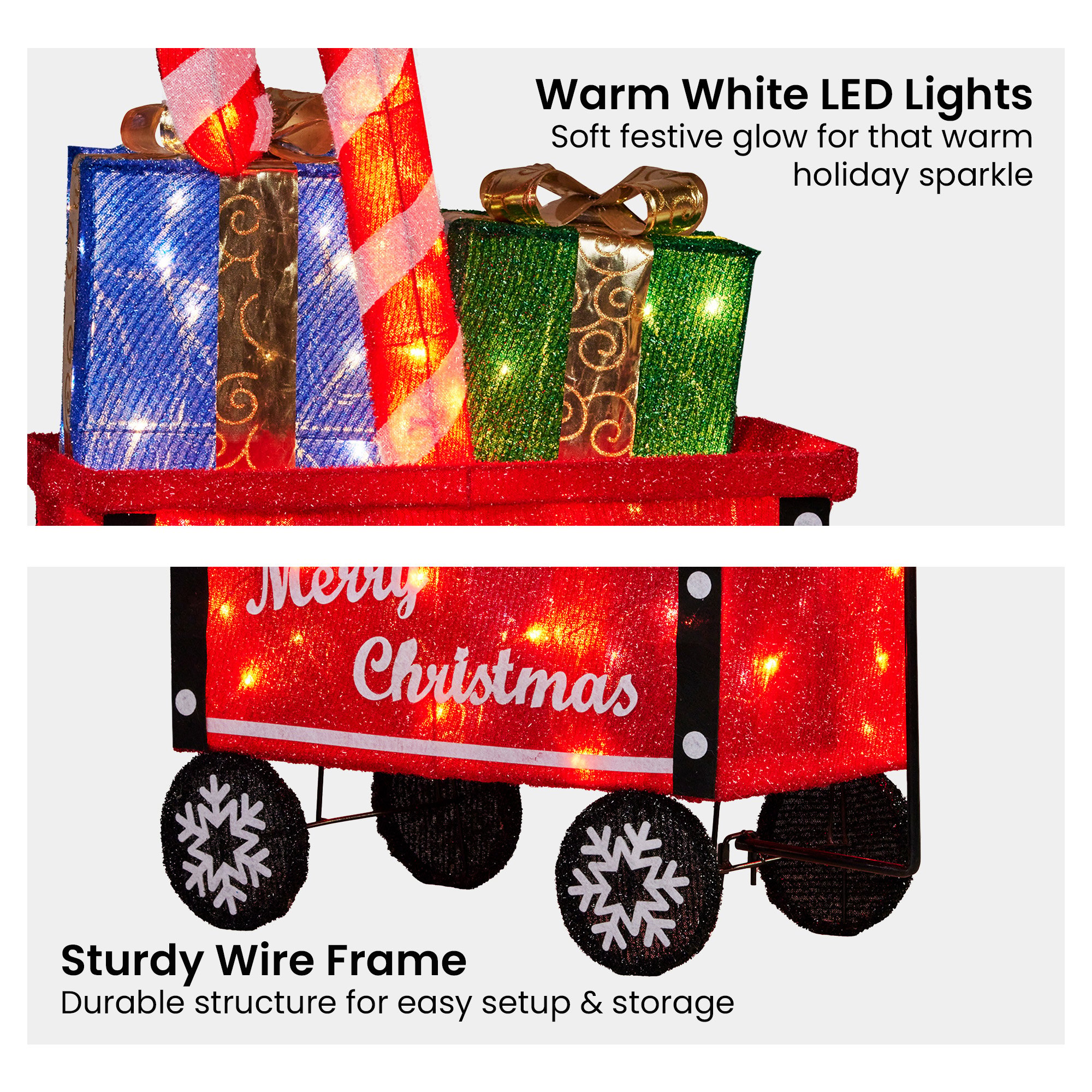 Christabelle Christmas Cart Display w/Candy Cane & Presents Warm White LED Lights Wire Frame Structure Indoor & Outdoor — image 6