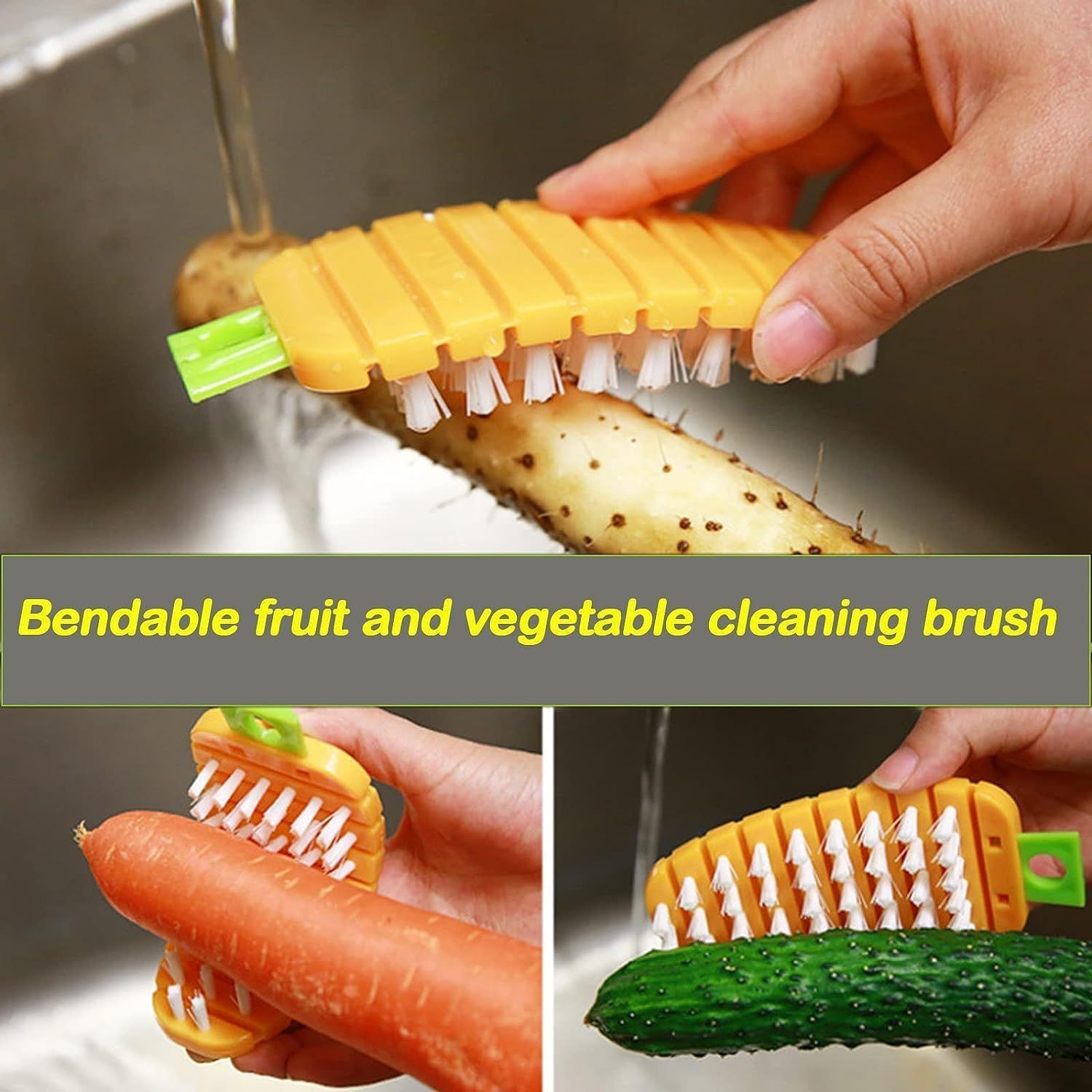 2Pcs Vegetable Brush, Multiple Segments are Bendable Fruit Vegetable Cleaning Brush for All Kinds Fruits Vegetables, Carrots โ image 4