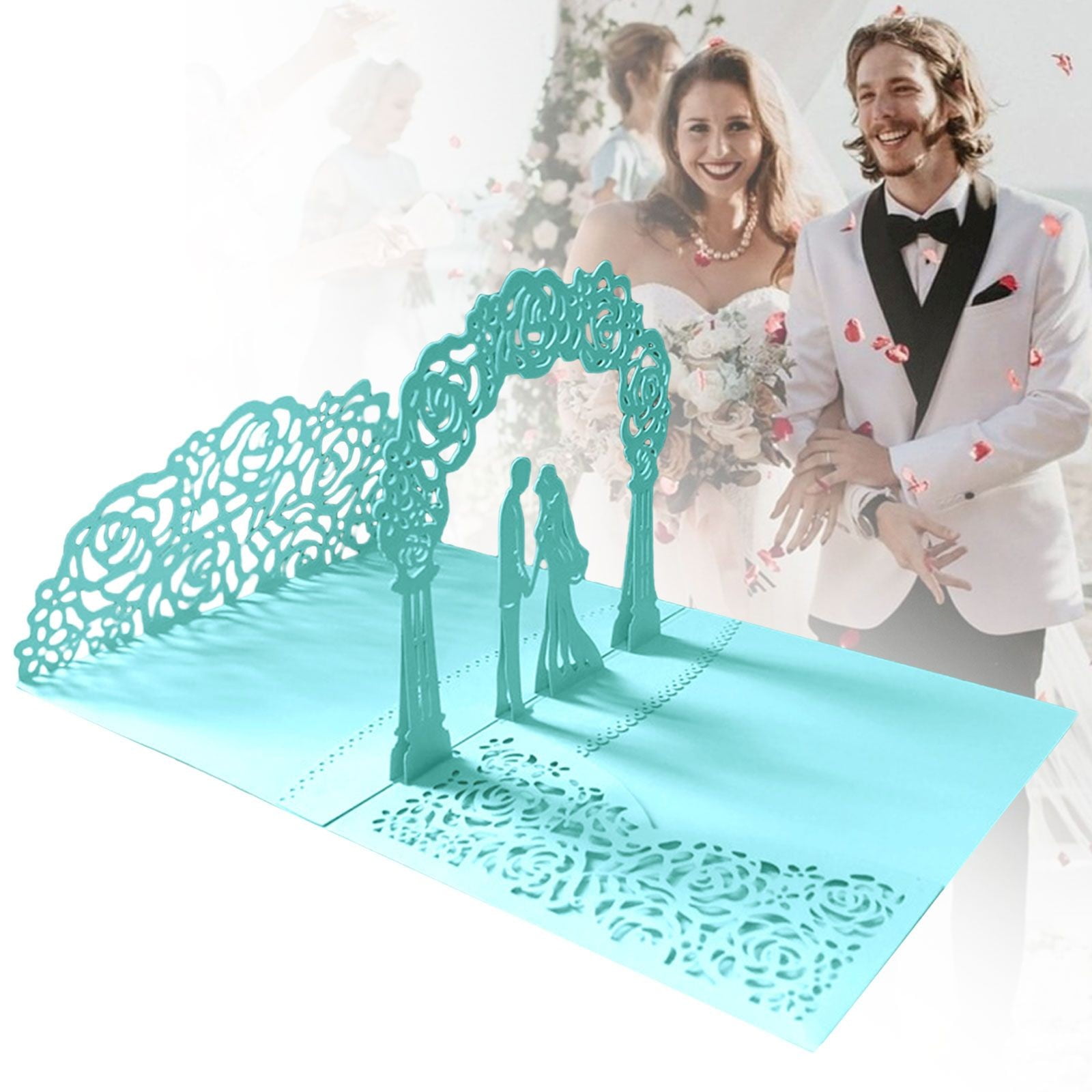 Wedding Cards for Bride and Groom - Pop-Up Congratulations Card with Money Holder for Cash Gift – Elegant Marriage Card for Son & Daughter in Law (Dark Blue) — image 6