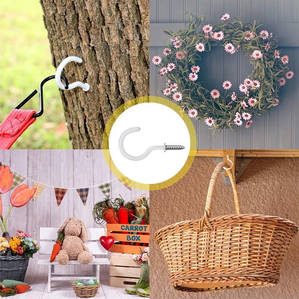 20 Pack Ceiling Hooks, 1-1/4 Inch Vinyl Coated Screw-in Hooks Hanging Plants & Flower Baskets, Multi-Function Wall Hooks White — image 3