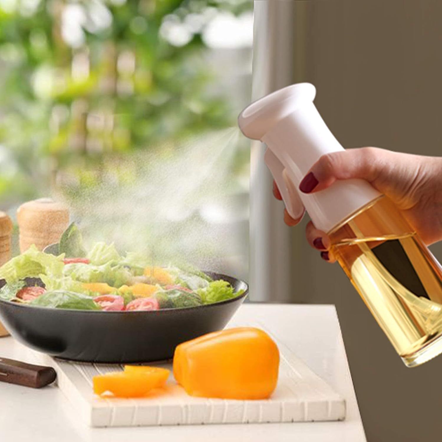 Oil Sprayer for Cooking, Olive Oil Sprayer - Food Safe Glass Bottle, Leakproof Top-Cap, Oil Mister for Baking Salad 7oz — image 3