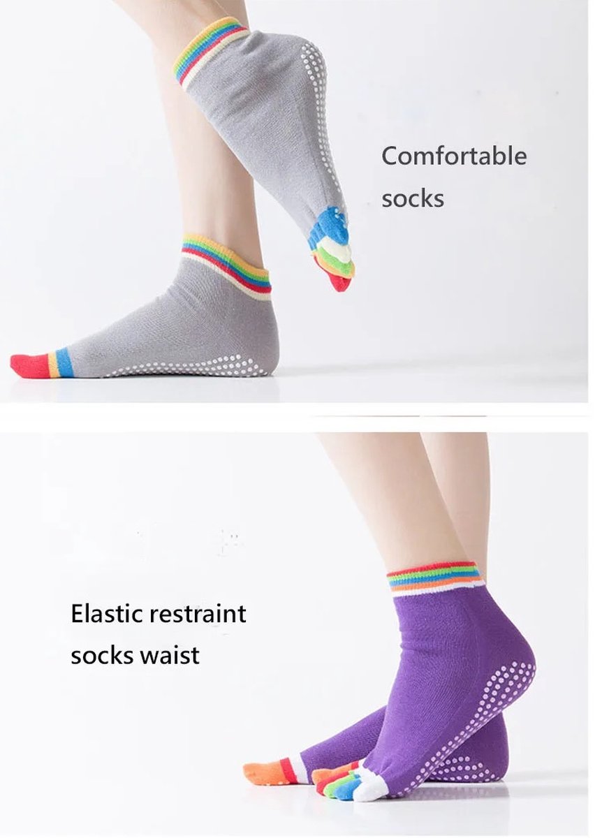 Full Toe Yoga Socks | Full Toe Yoga Sock | With Anti-Slip Bottom | Anti-Slip Socks | Pilates Socks | Size 36-40 | Grey with Colors — image 3